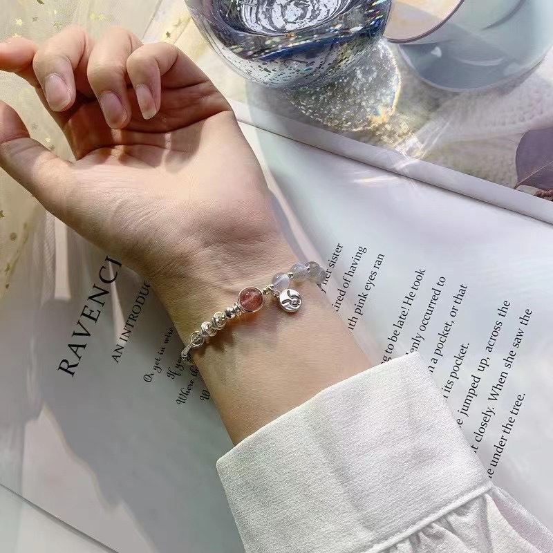 925银十二星座月光石草莓金发晶水晶简约银手链详情12