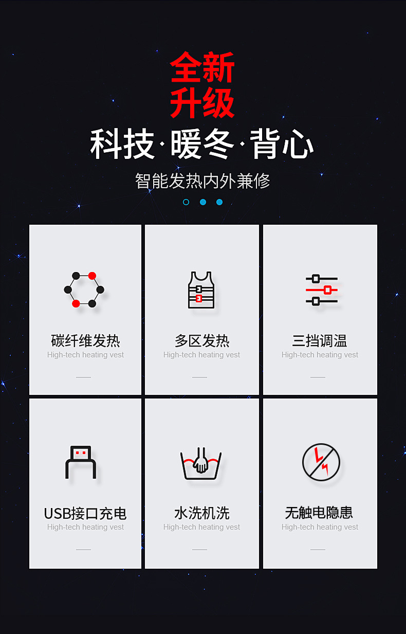 九区新款男士智能充电发热马甲USB安全恒温保暖加热背心厂家批发详情2