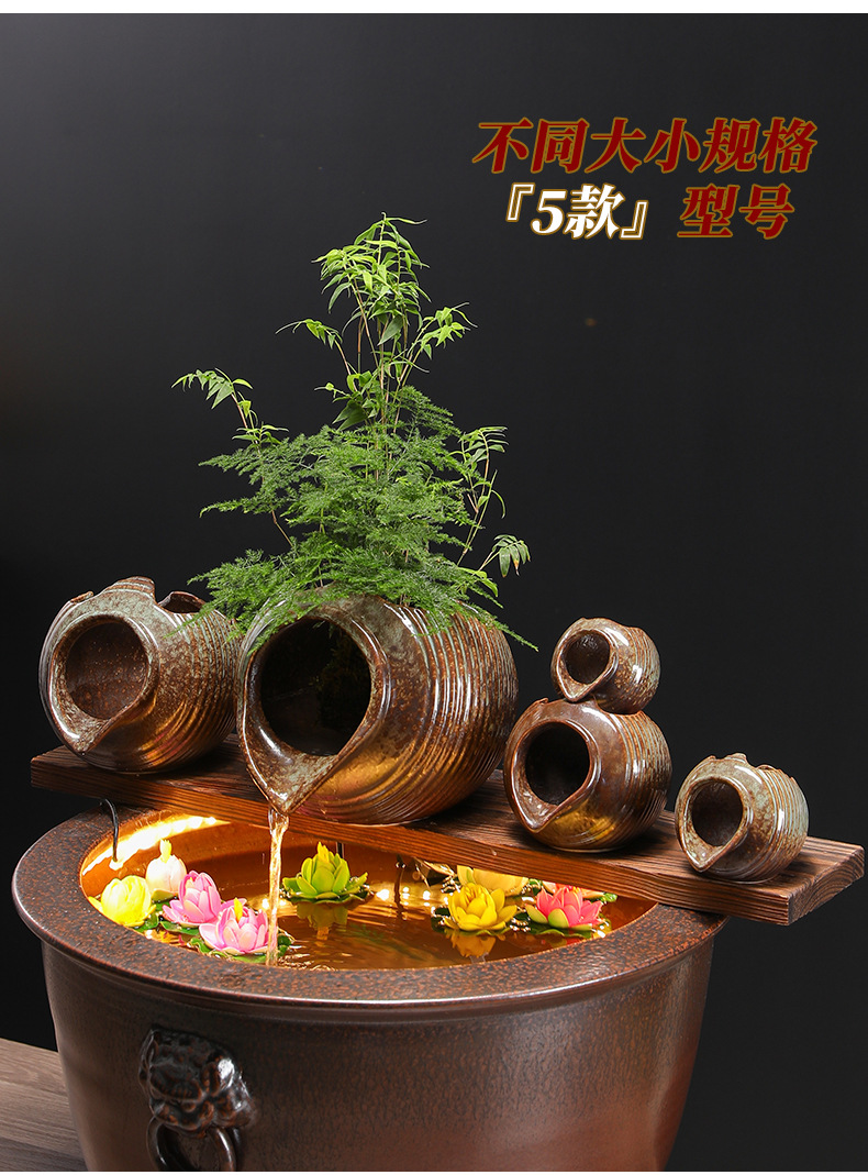 生态缸古法养鱼开口陶瓷罐流水摆件循环过滤配件庭院花园造景diy详情4