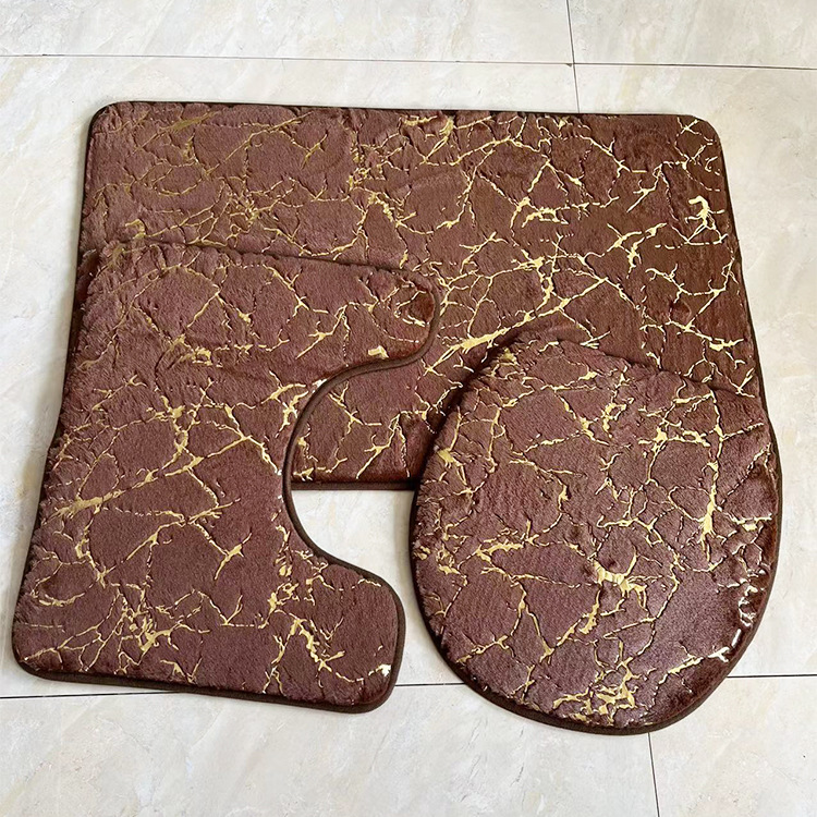 Rabbit fur gilded toilet three-piece set, carpet floor mat, bathroom and toilet anti-slip mat, household entrance floor mat pic 1