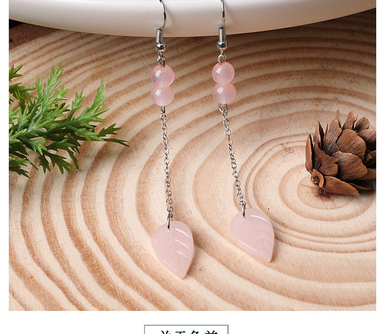 Ancient-style earrings, light pink, simple and fashionable, long tassel pendant leaf earrings, fresh and classical earrings pic 11