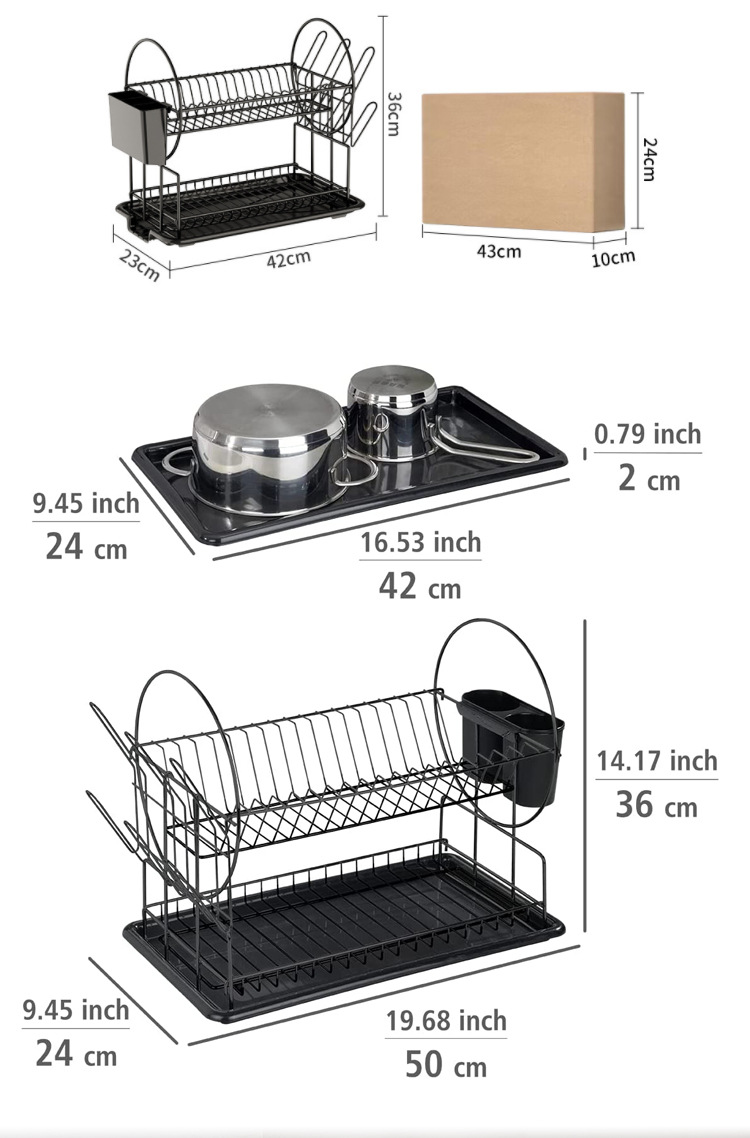 特惠现货不锈钢碗碟沥水架一件代发厨房双层置物架子kitchen rack详情18