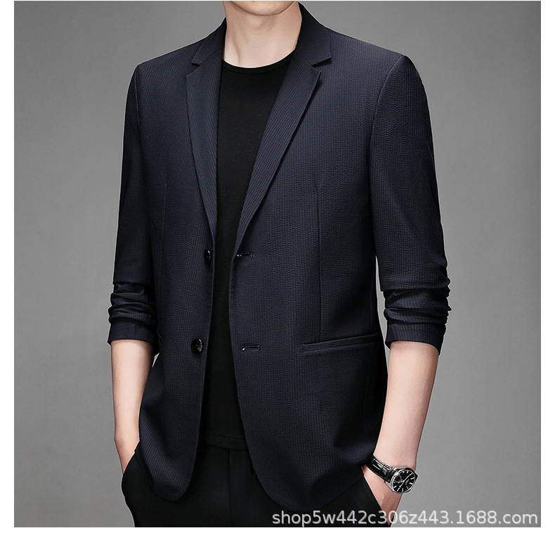 高端品质韩版新款男士春秋薄款西装上衣领空调服男休闲纯色外套详情10