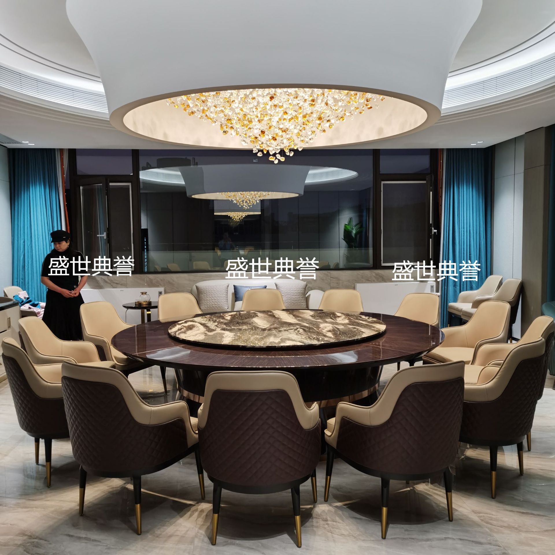 Nantong International Hotel Solid Wood Dining Chairs Company Business Reception Electric dining tables and chairs High-end club light Luxury Bentley chairs pic 9
