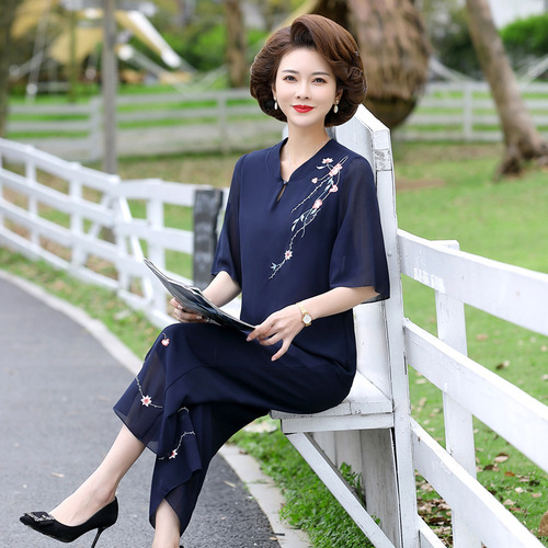 中年妈妈夏装棉麻套装洋气2024新款中老年女夏季短袖衬衫上衣薄款详情32