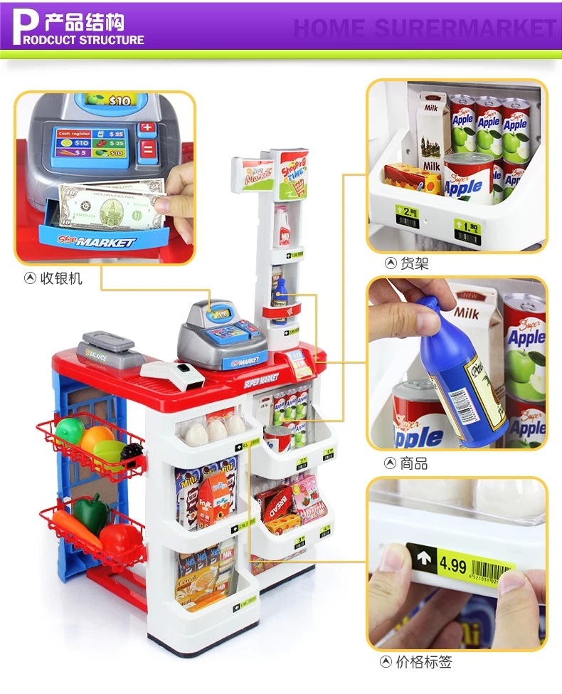 儿童厨房玩具 过家家逼真快餐台超市售货摊购物车 仿真收银机详情25
