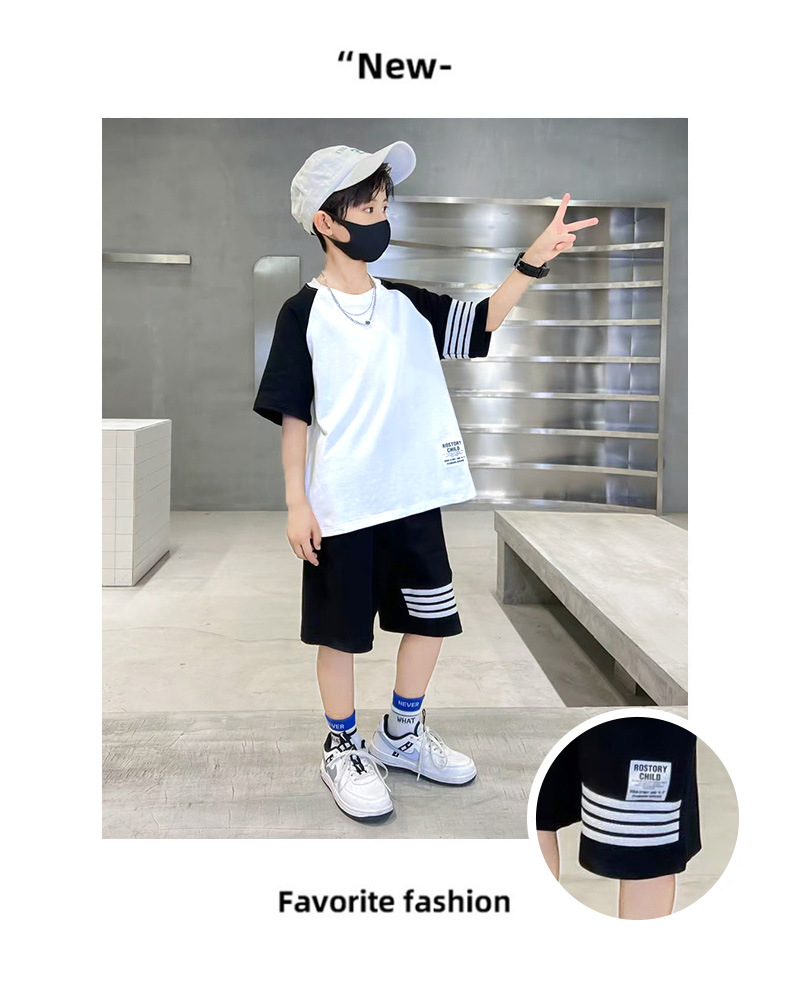 The 2022 new simple Korean version of the summer set for boys, made of pure cotton and thin, is cool and moisture-absorbing pic 7