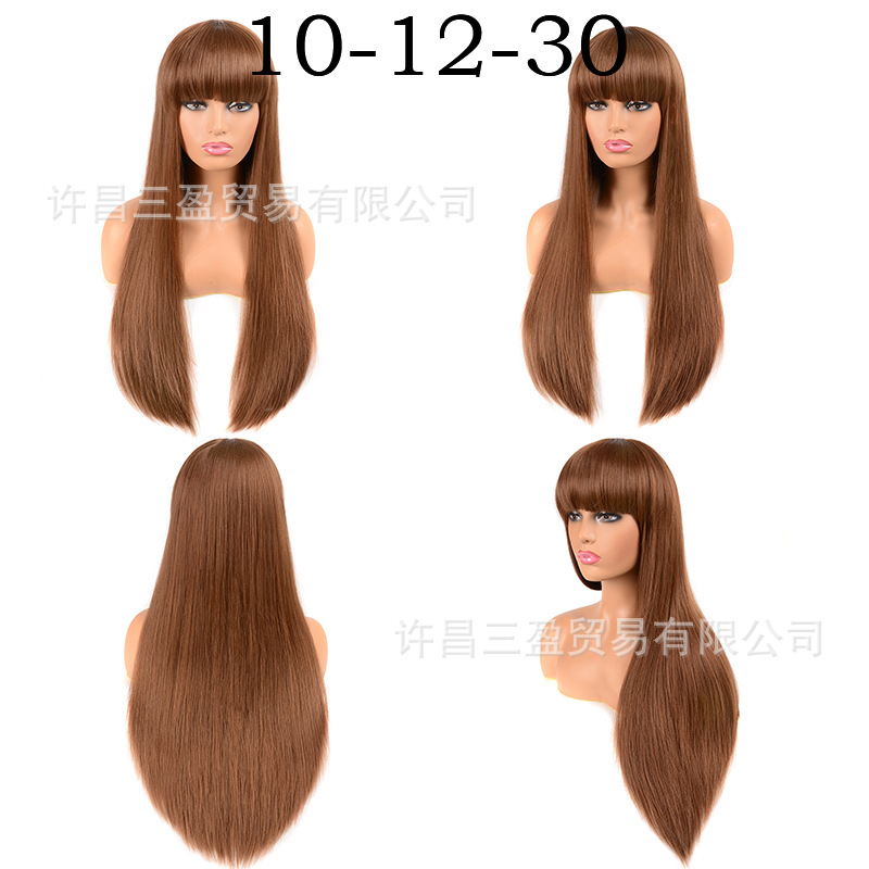 Wholesale of European and American cross-border wigs with straight bangs and long, straight hair made of high-temperature synthetic fiber pic 8