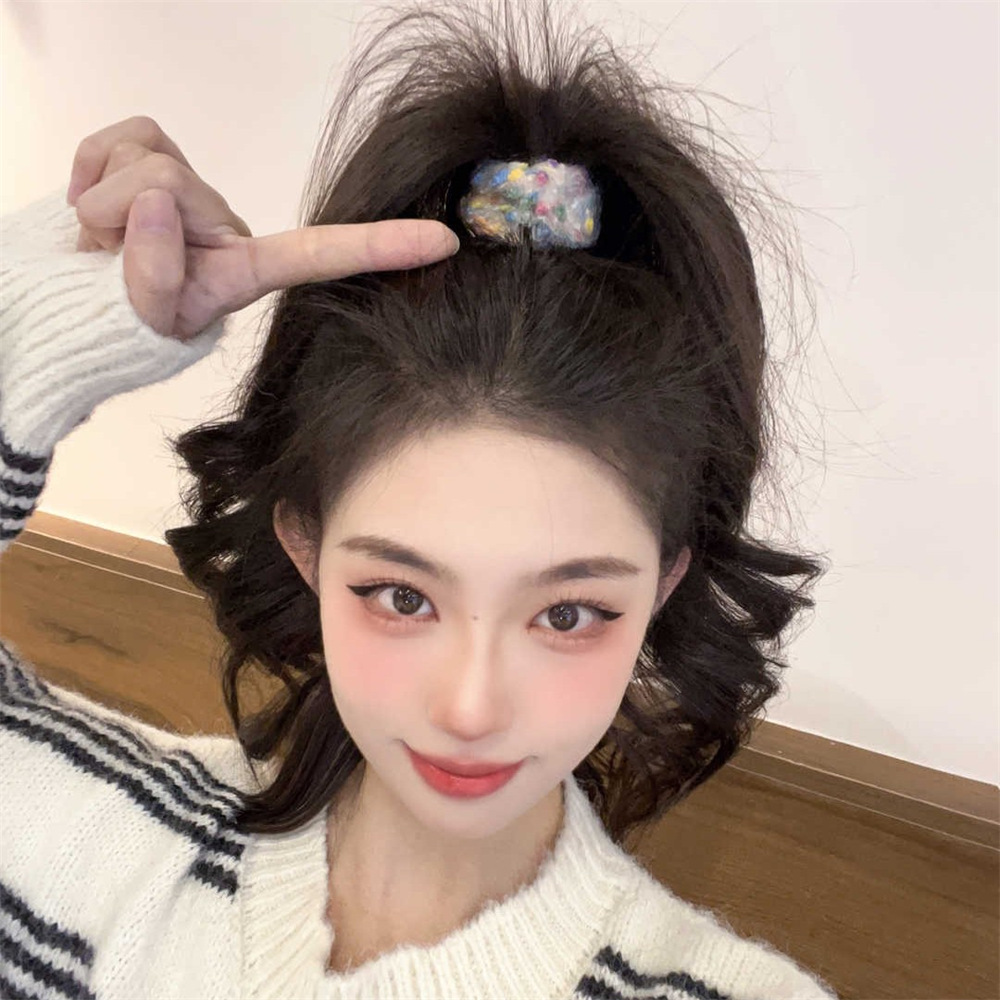 秋冬款毛绒高弹力马尾发绳韩式波点毛巾圈头绳简约小众针织毛线圈详情2