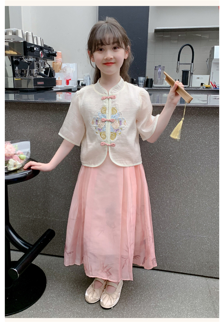 女童套裙2024新款中大童洋气国风刺绣汉服夏季短袖马面裙两件套详情10
