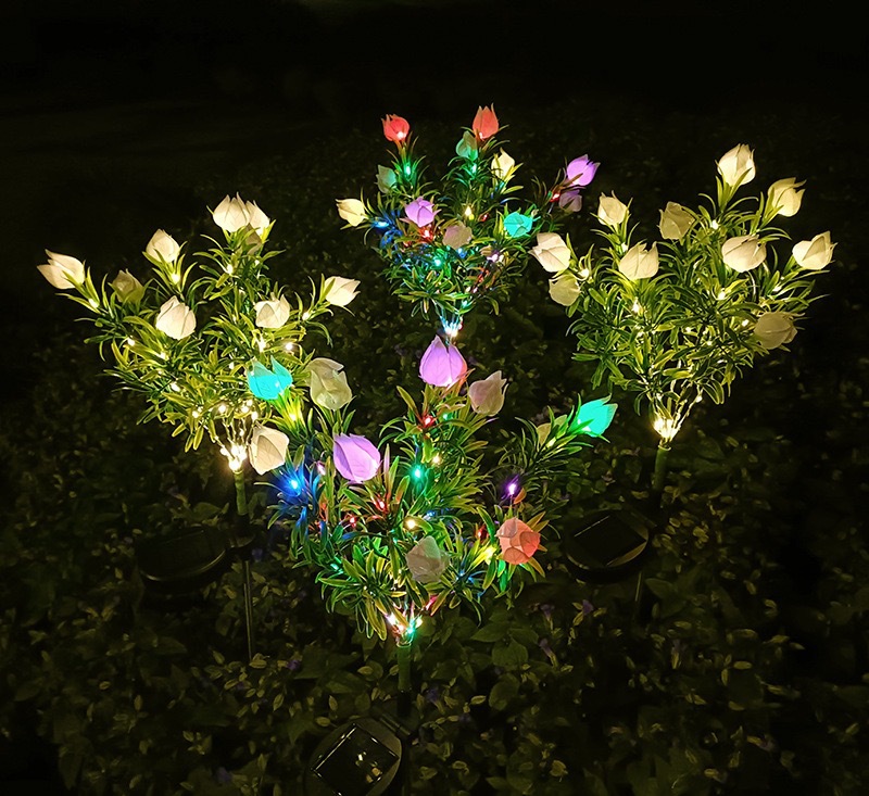Solar-powered gardenia flower simulation lanterns, LED courtyard garden decoration, lawn lantern grass, outdoor waterproof atmosphere lights pic 8