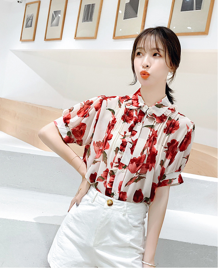 2020夏季新款短袖上衣女韩版碎花雪纺衫百搭气质衬衫详情35
