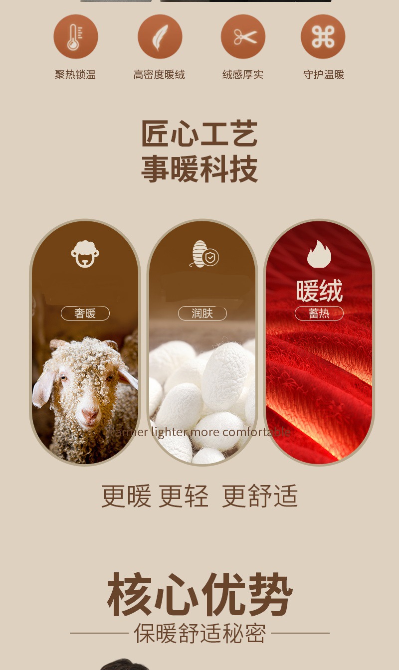 中国红保暖内衣加厚加绒冬驼绒圆领中青年秋衣秋裤情侣套装打底女详情7