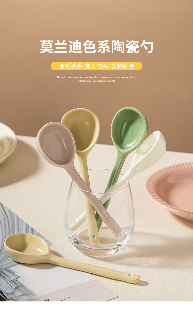 Ceramic spoon, Japanese-style cute little soup spoon, home Internet celebrity Ins-style eating spoon, high appearance level rice spoon, long-handled spoon pic 1