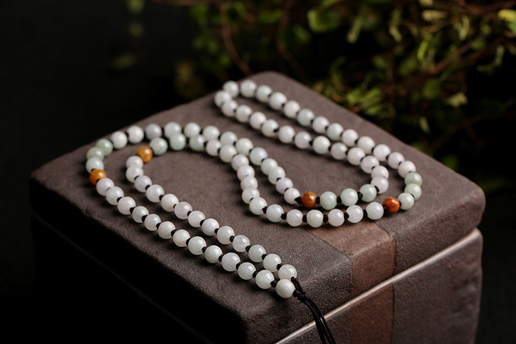 Natural multi-color jadeite A-grade round beads 5.5mm woven necklace rope, multi-color round bead pendant hanging rope, jadeite bead chain pic 11