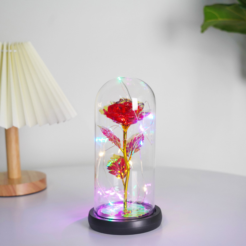 跨境爆品24k金箔玫瑰花玻璃罩LED灯情人节礼物积分换购节庆礼品详情9