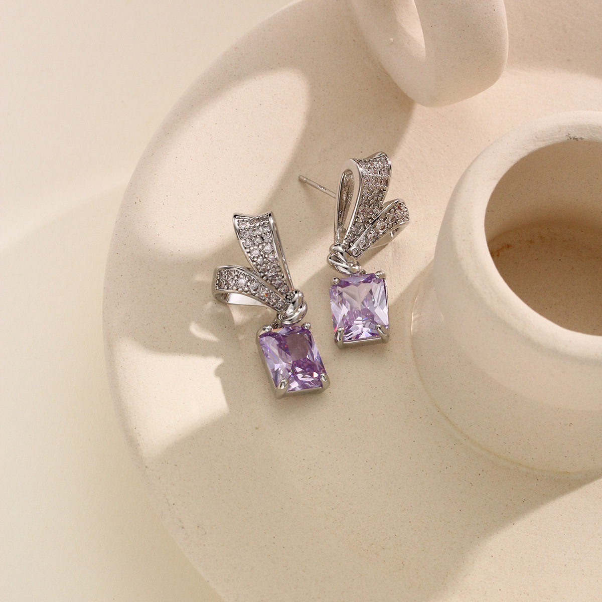 水晶耳坠蝴蝶结精致耳饰纯度镀金微镶锆石小众设计厂家批发S925针详情4