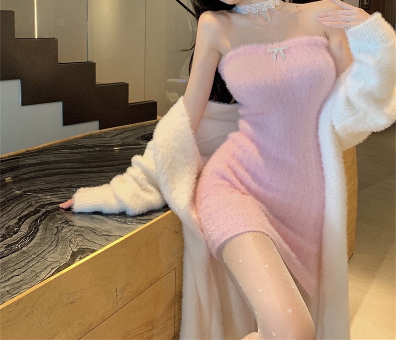 2023 Spring and Autumn laid-back and loose, knee-length, thickened, pure imitation mink fleece knitted sweater cardigan for women pic 39