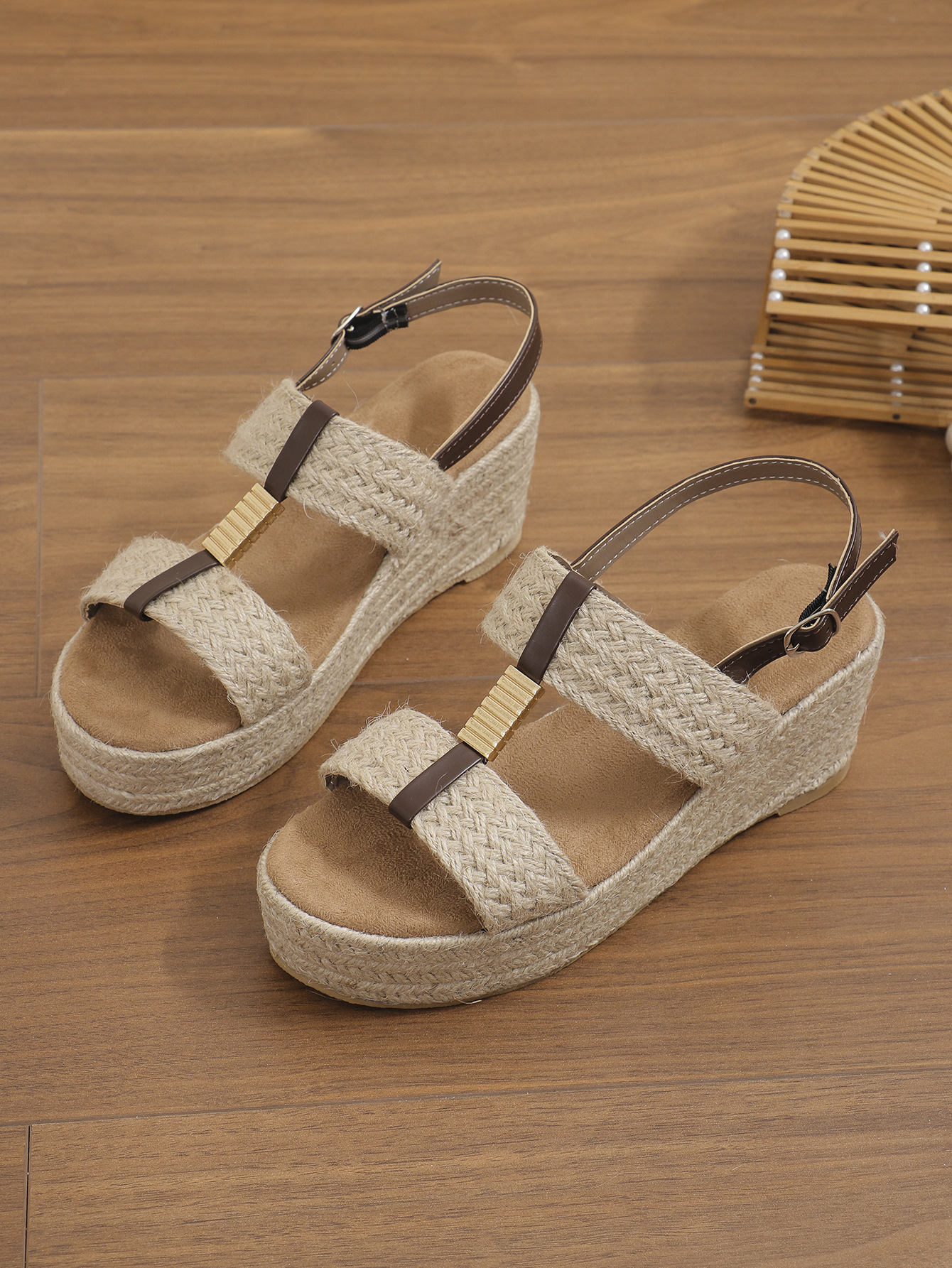 流行夏季新款欧美大码麻绳编织坡跟女士凉鞋欧美大码43现货亚马逊详情9