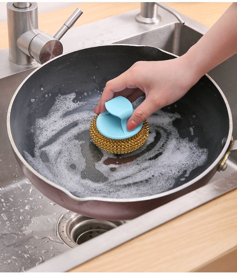 新款不伤锅清洁球钢丝球带手柄锅刷家用长柄刷子带把塑钢洗碗神器详情4