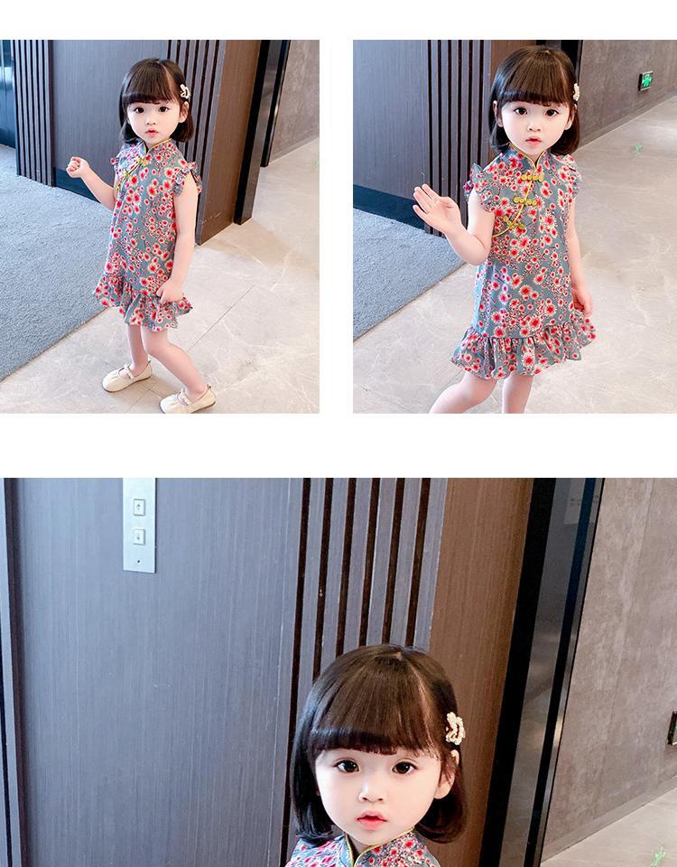 女宝宝改良旗袍连衣裙夏装儿童中国风短袖公主裙小童碎花裙子详情20