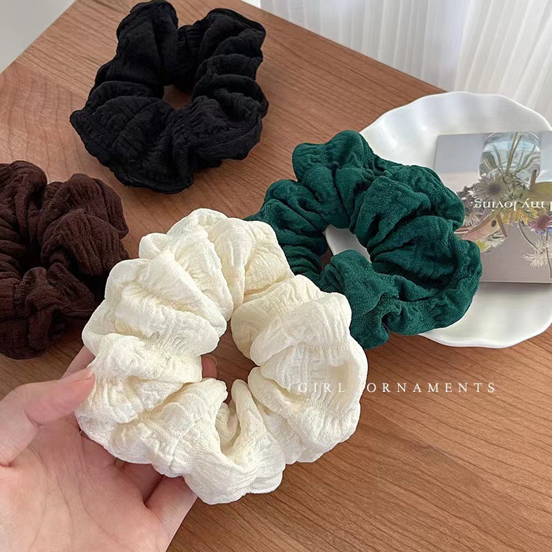 New solid color bubble wrinkle soft large intestine hair band Korean style simple pleated retro Internet celebrity all-in-one fat intestine band for women pic 19