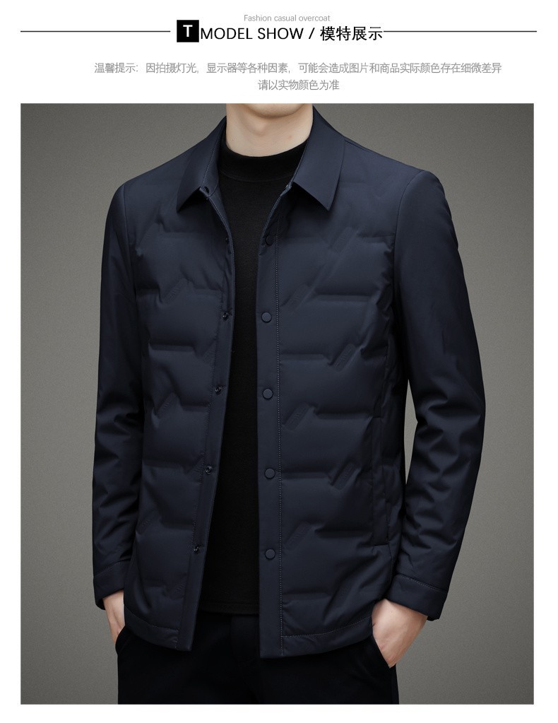 登贝文白鸭绒羽绒服男外套修身轻薄商务休闲上衣简约翻领保暖衬衫详情14