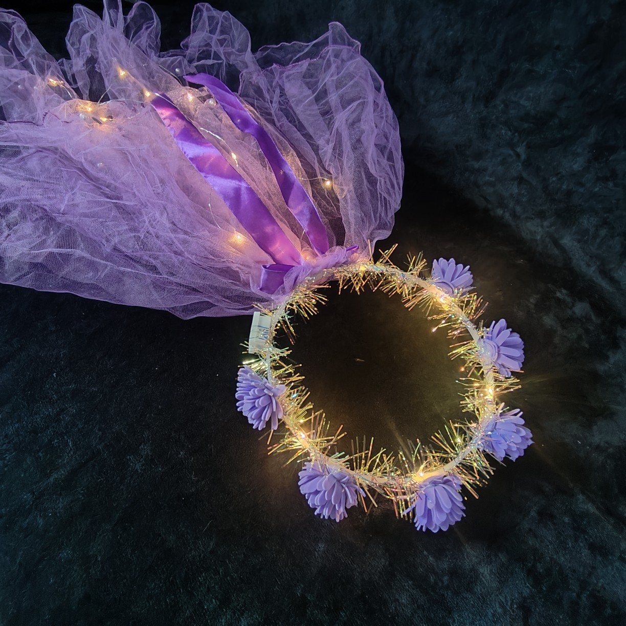 2024新款网红发光头纱花环头饰蝴蝶结头纱夜市景区热卖头纱详情12