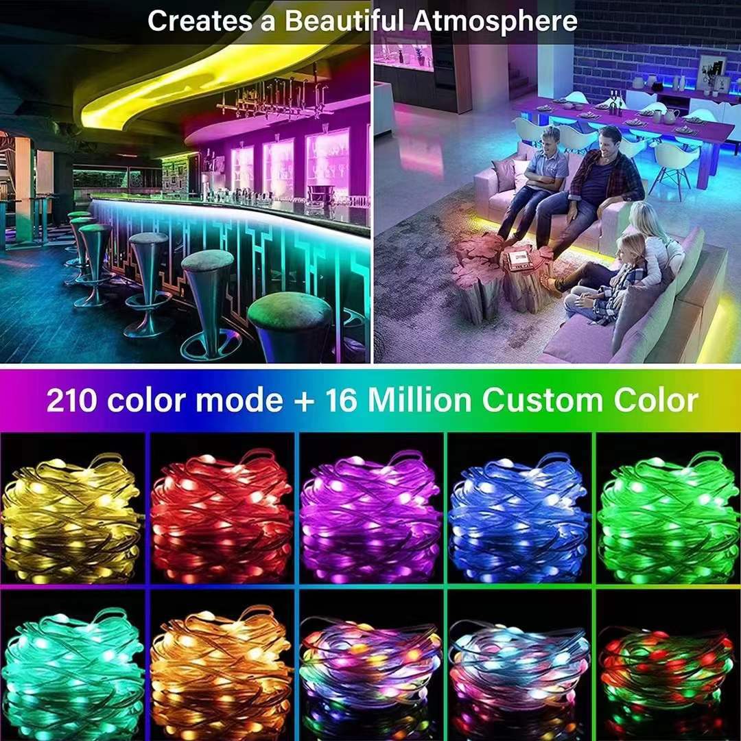 Iridescent leather thread light, curtain light, APP point control, Bluetooth, ball and bead light string, RGB horse running string light, Christmas light pic 11