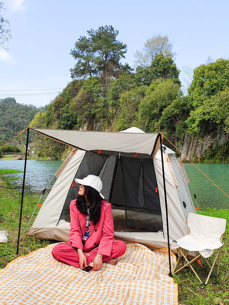 Outdoor 3-4 people beach thickened rainproof 2-person camping fully automatic double-person camping quick-opening four-sided tent pic 2