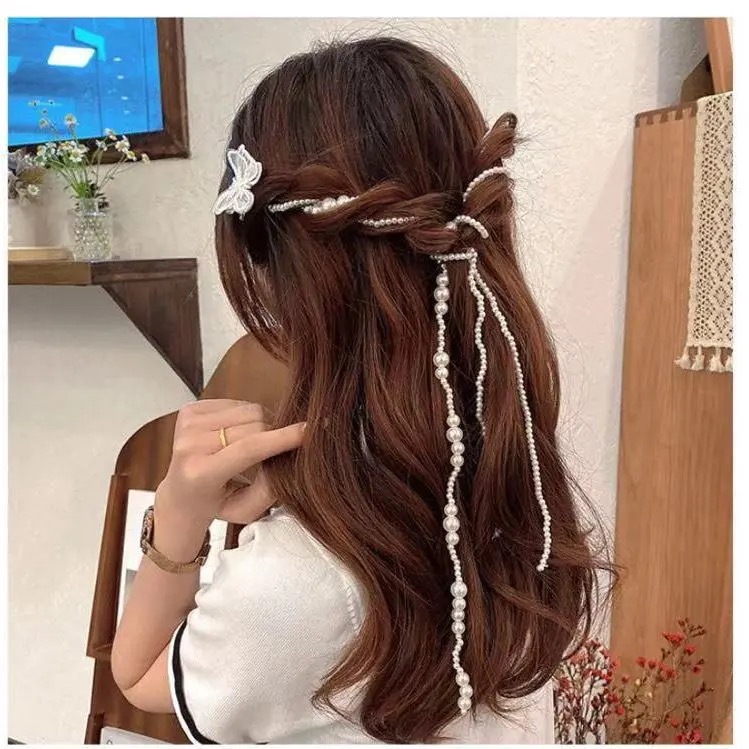 Pearl braided hair rope chain, parallel universe encounter you, the same style hair accessory as Yang Chaoyue, dreadlock bow headwear, hair clip pic 6