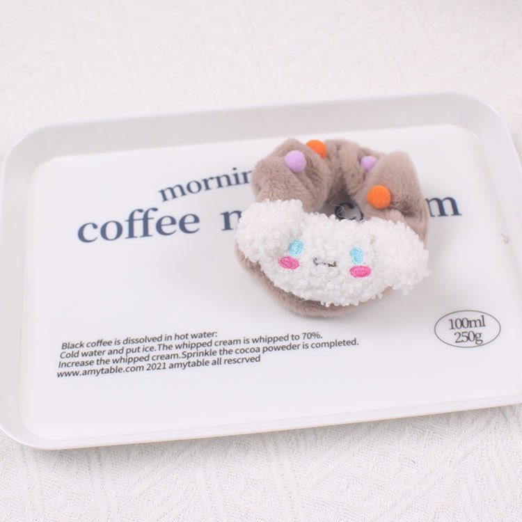 Cute Sanrio hair tie large intestine ring from Japan and South Korea, simple small fur ball cartoon Kuromi sweet hair accessory pic 2
