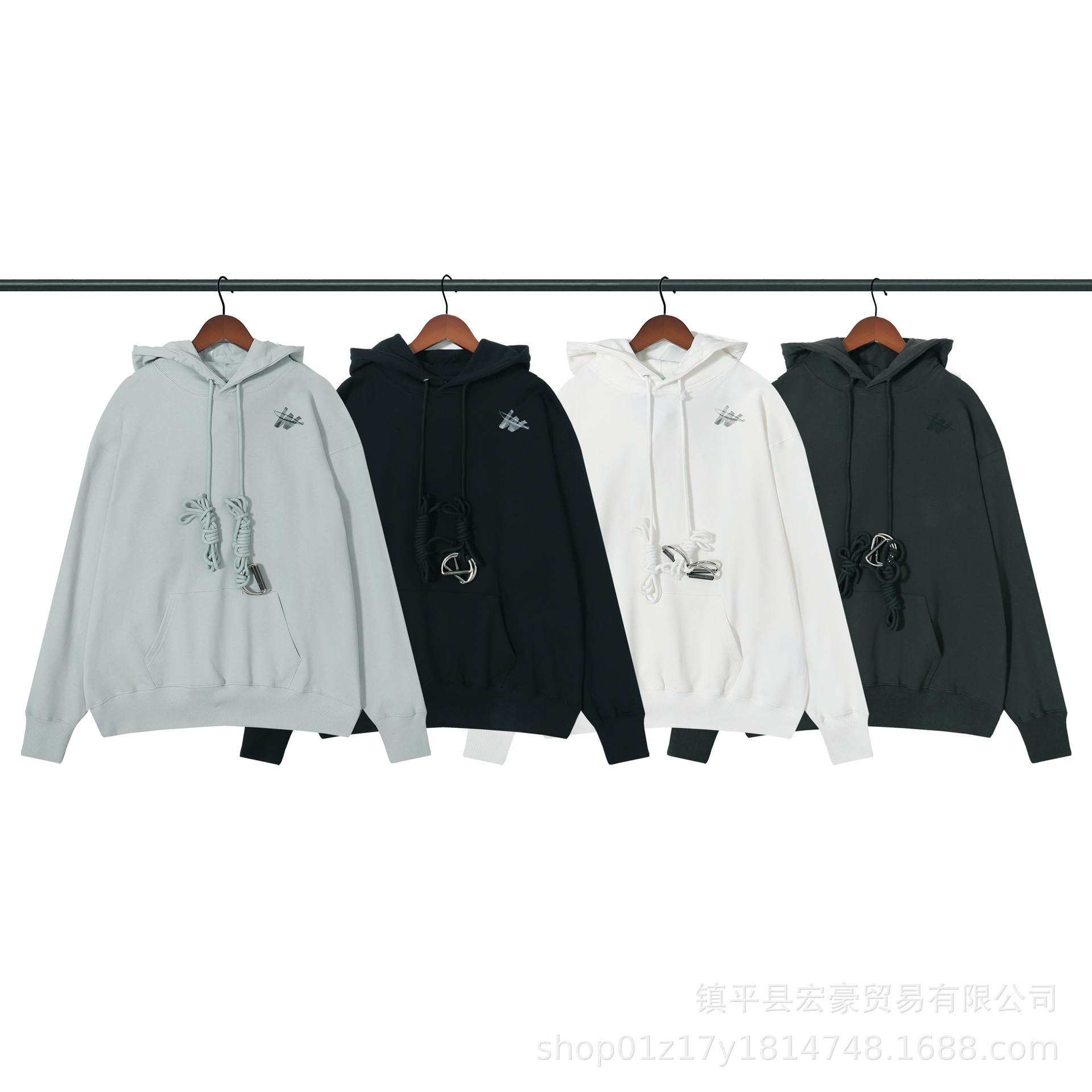 23SS新款WE11镜像皮标徽章连帽卫衣男女同款帽衫韩版长袖帽衫上衣详情2