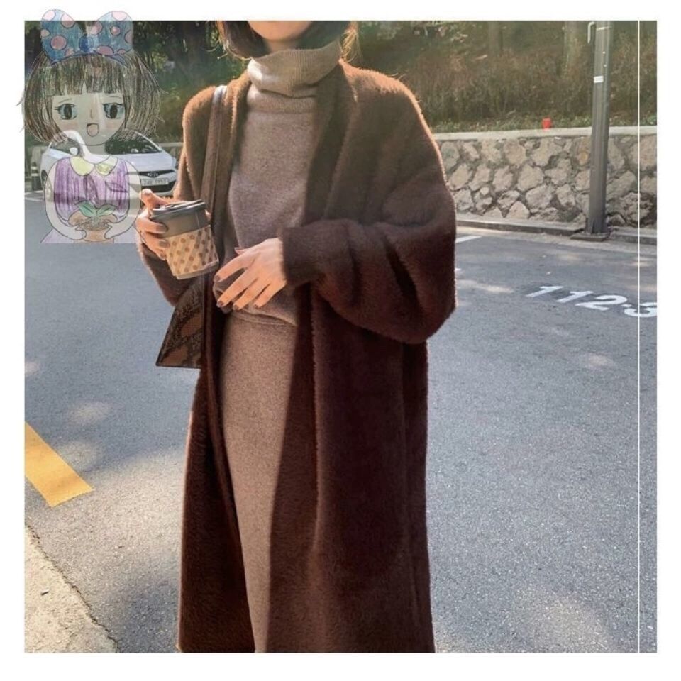 2023 Spring and Autumn laid-back and loose, knee-length, thickened, pure imitation mink fleece knitted sweater cardigan for women pic 54