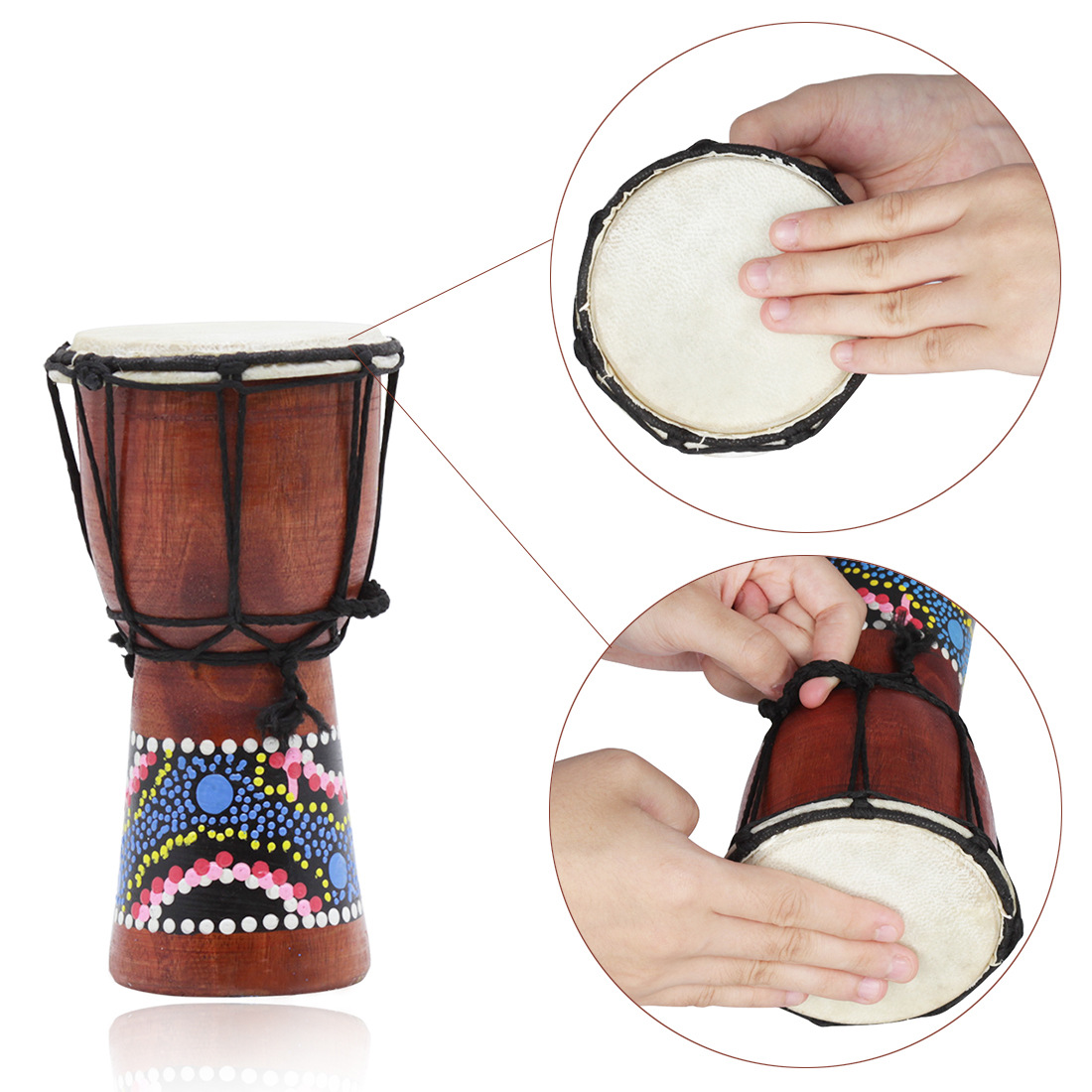 Wholesale handcrafted 4-inch African drums for children, adults, beginners, Lijiang hand drums, percussion instruments, 4-inch African drums, random pic 17