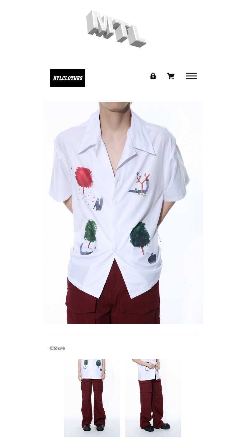 MTLCLOTHES男装|2024春款新品 韩版ootd卡通印花翻领短袖休闲衬衫详情4