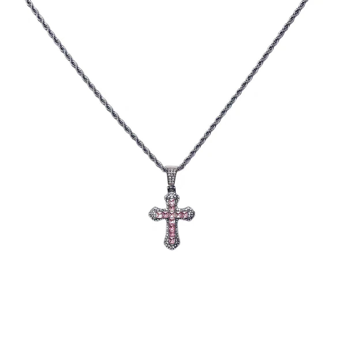 新款跨境欧美满钻十字架项链男女吊坠嘻哈潮流个性钛钢毛衣链饰品详情15