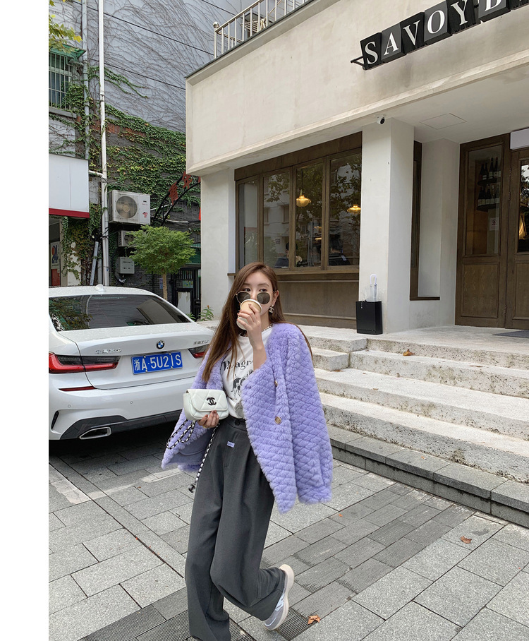 冬季新年羊羔毛皮草短款女网红羊剪绒布加迪全羊毛年轻短外套详情33