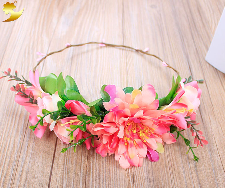 Factory direct sales of bride flower garlands, lilies, chrysanthemums, fabric hair flowers, semi-rings, Malaysian rice white handyman hair bands pic 7