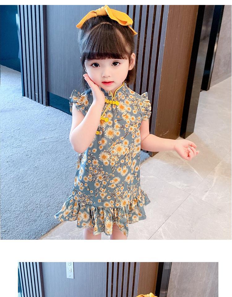 女宝宝改良旗袍连衣裙夏装儿童中国风短袖公主裙小童碎花裙子详情10