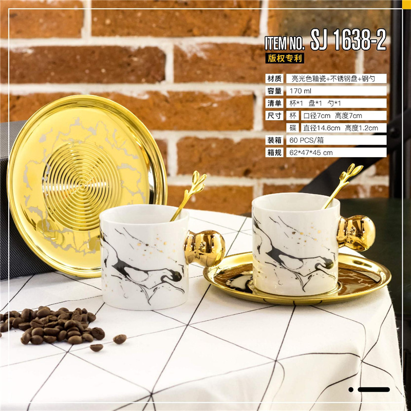 新款水墨画陶瓷杯杯勺套装创意家用喝水水杯马克杯礼物批发详情6