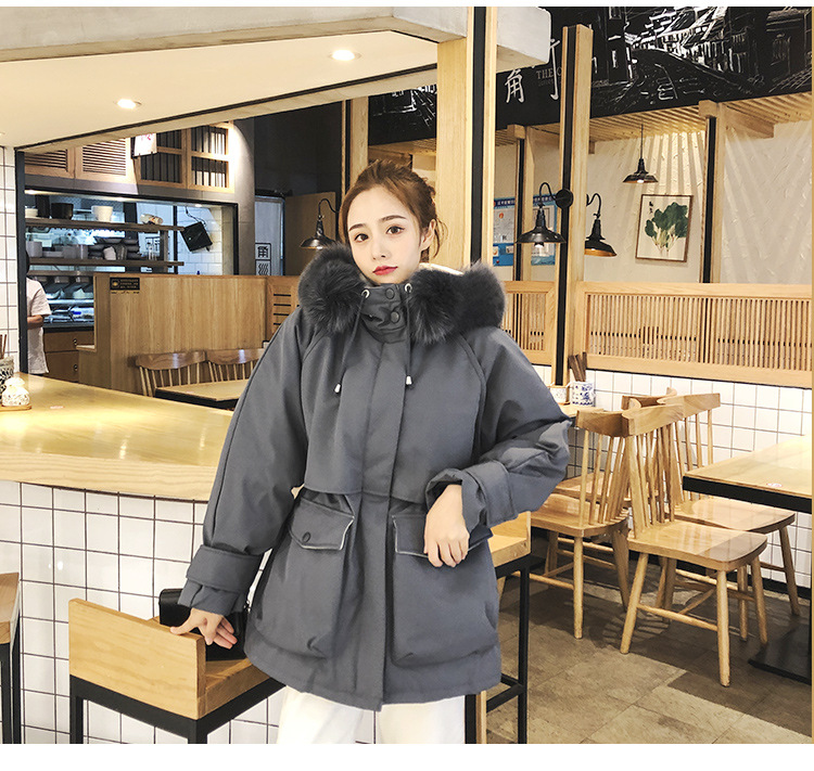 实拍羽绒棉服女小个子爆款中长款加厚韩版真毛领工装详情15