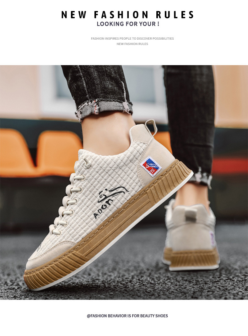 男鞋秋季2023新款灯芯绒平板鞋百搭一脚蹬高档帆布鞋软底运动潮鞋详情13