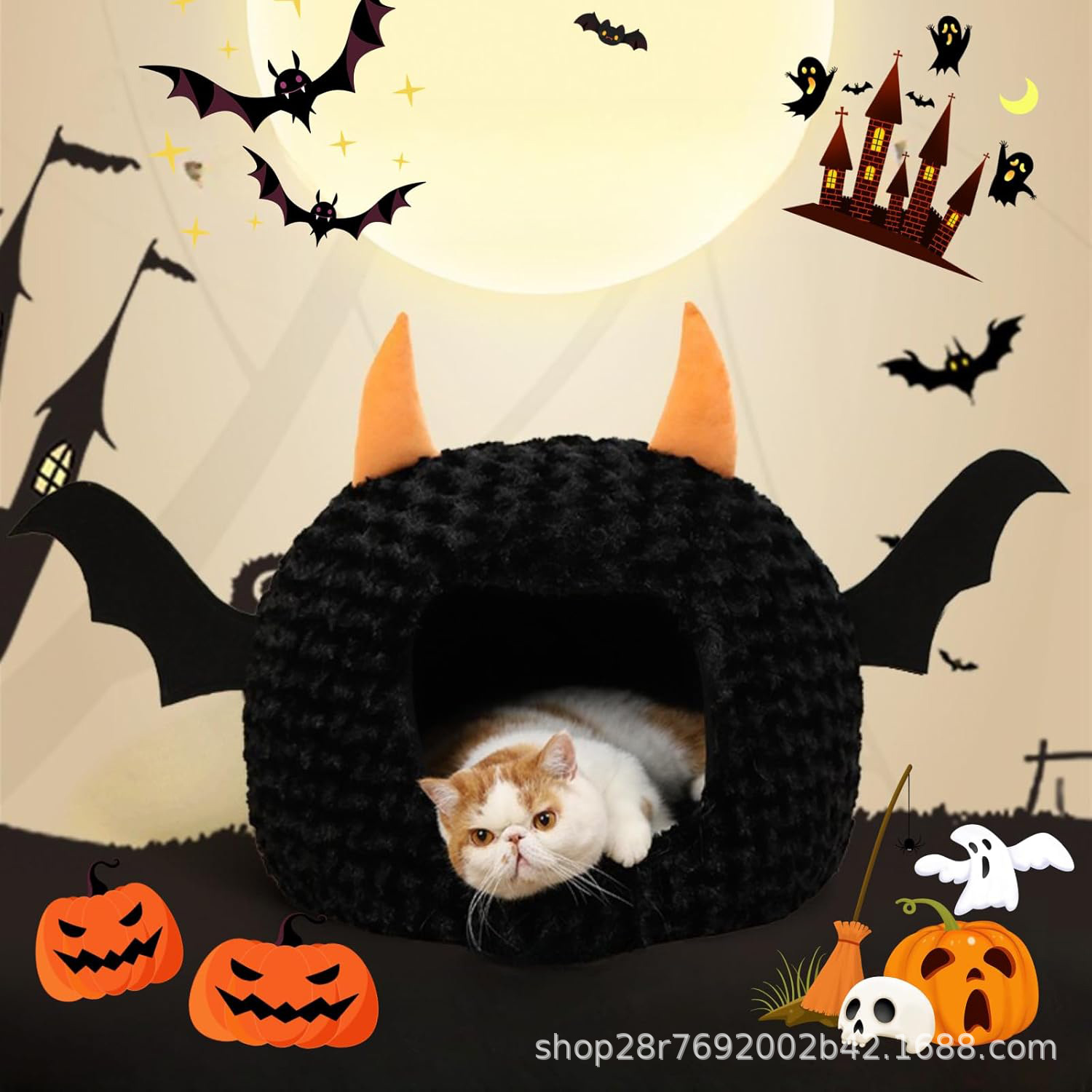 万圣节宠物窝冬季保暖趣味卡通小恶魔猫窝秋冬全封闭小狗狗窝详情3