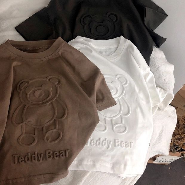 男小童t恤压花小熊韩国儿童立体压花柔棉短袖T恤男女宝宝休闲上衣详情5