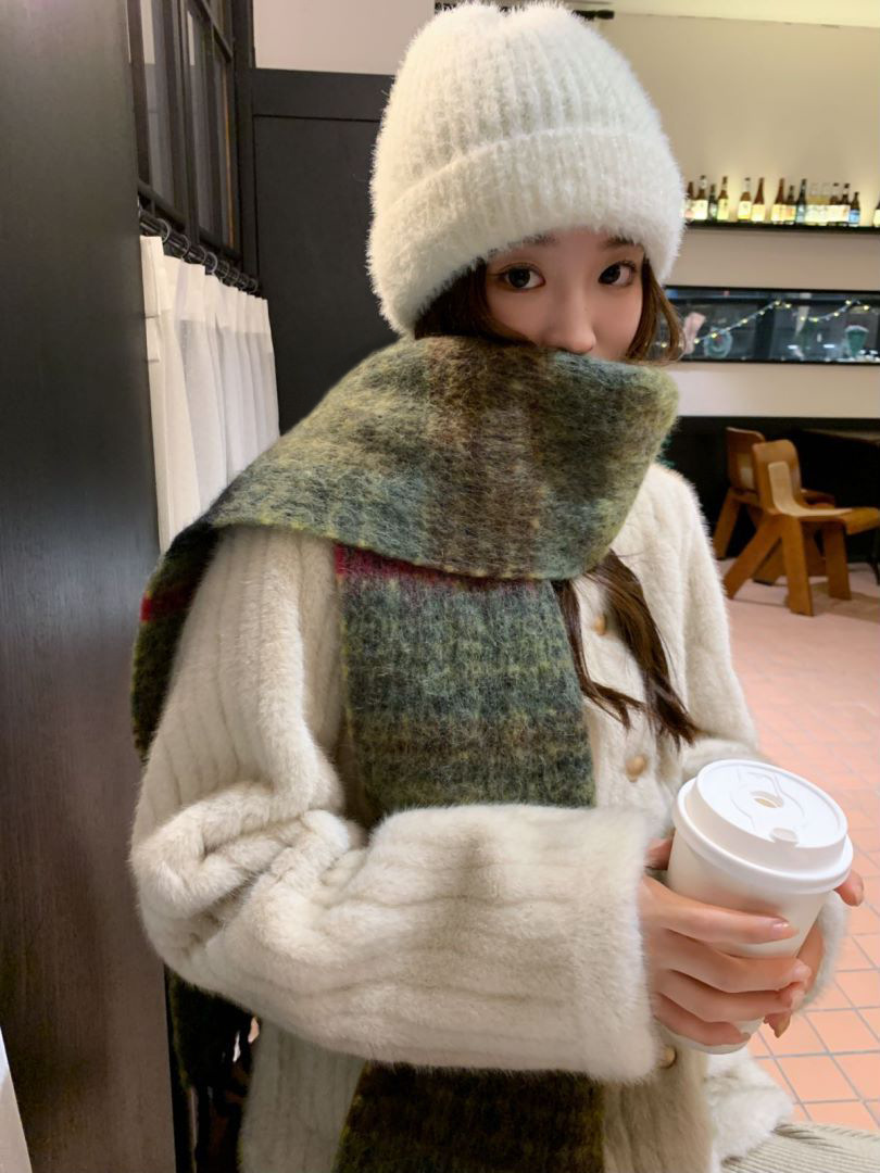 2024秋冬季新款高级感格纹大围巾女韩版学生百搭披肩拼色保暖围脖详情14