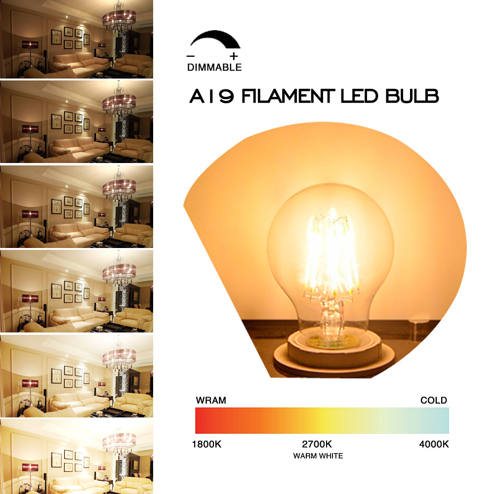 Naishi 4.5W/7W single-color temperature-adjustable LED filament bulb, 360° light emission without flicker, E26E27 lamp socket pic 10