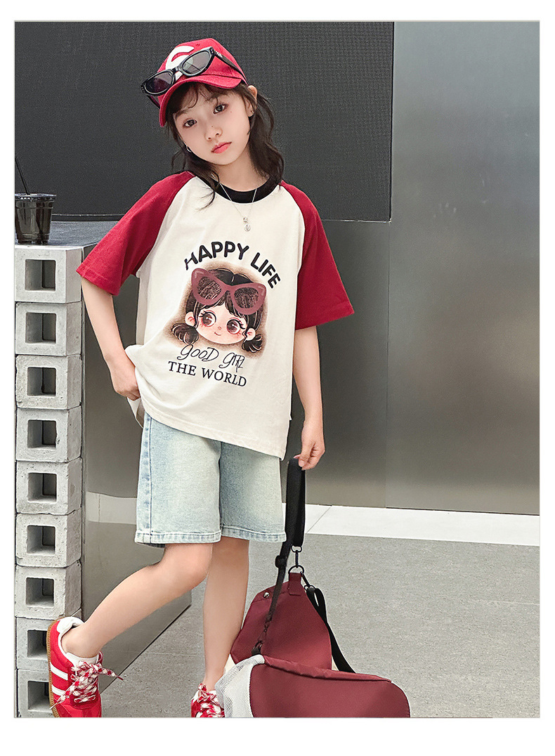 女童卡通T恤夏季2024新款女儿童纯棉上衣夏款中大童薄款短袖体恤详情8
