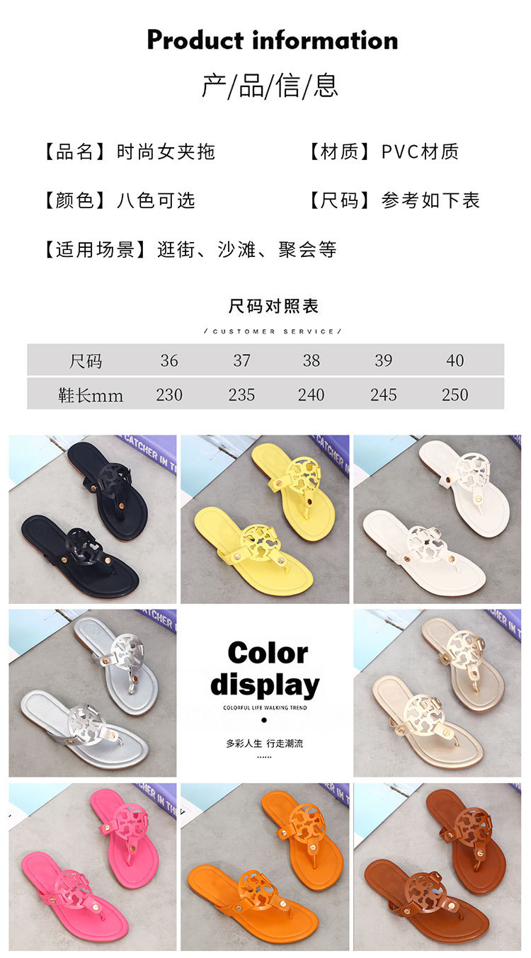 TB皮革人字拖鞋女鞋夏季美国大牌时尚女士凉拖鞋slippers欧美跨境详情9