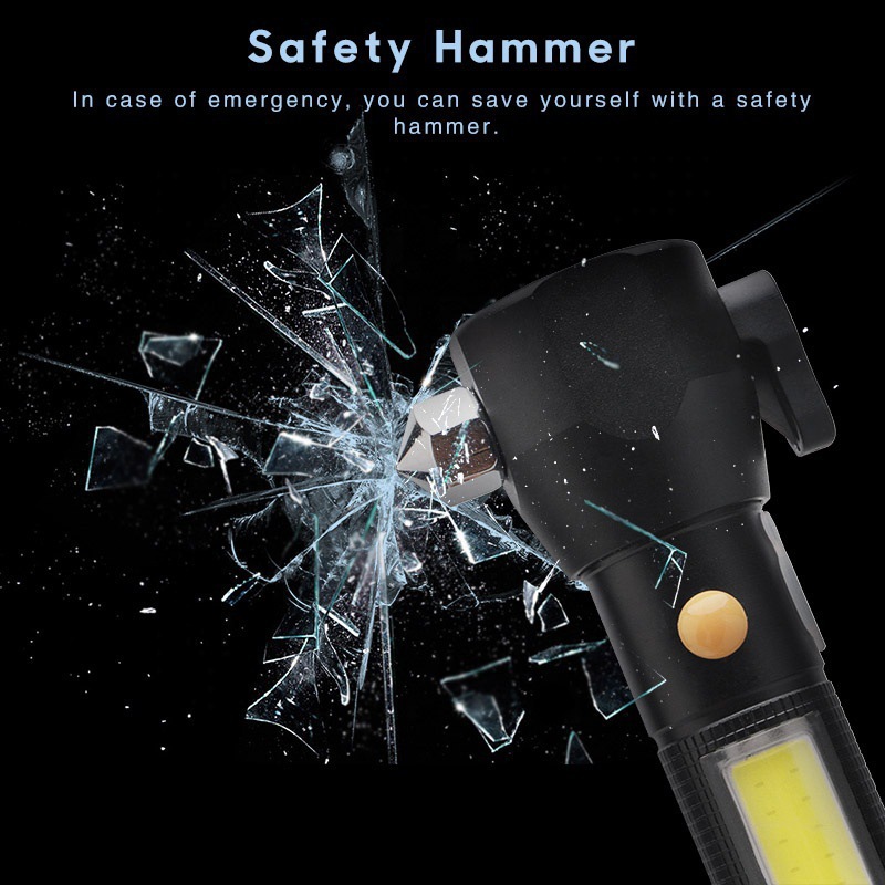 Safety hammer, multi-functional high-intensity flashlight for vehicles, vehicle-mounted window breaker, fire emergency rescue hammer, red light warning pic 5